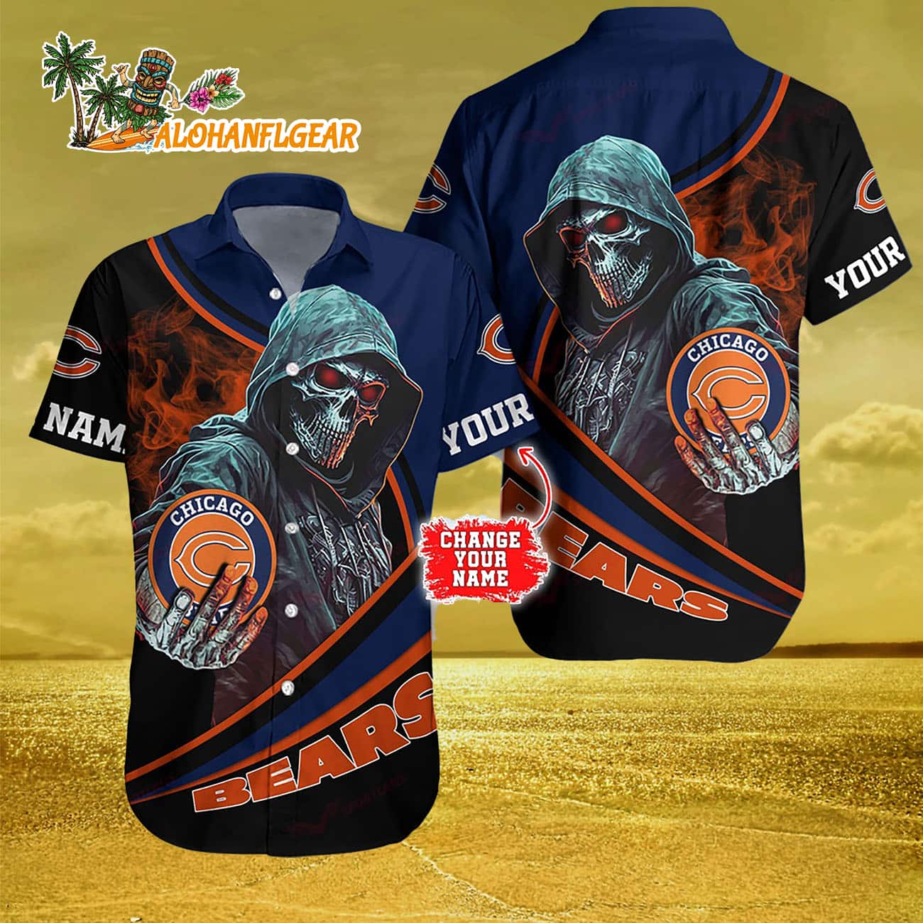 Personalized Chicago Bears Special Halloween Skull Hawaiian Shirt Personalized Chicago Bears Special Halloween Skull Hawaiian Shirt
