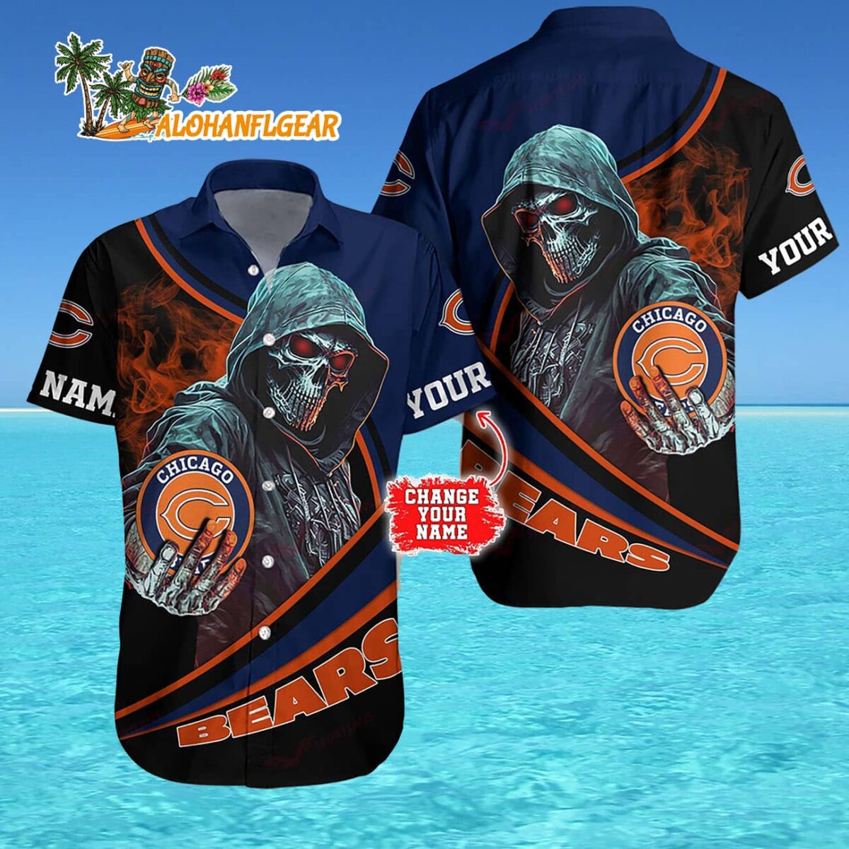 Personalized Chicago Bears Special Halloween Skull Hawaiian Shirt 4