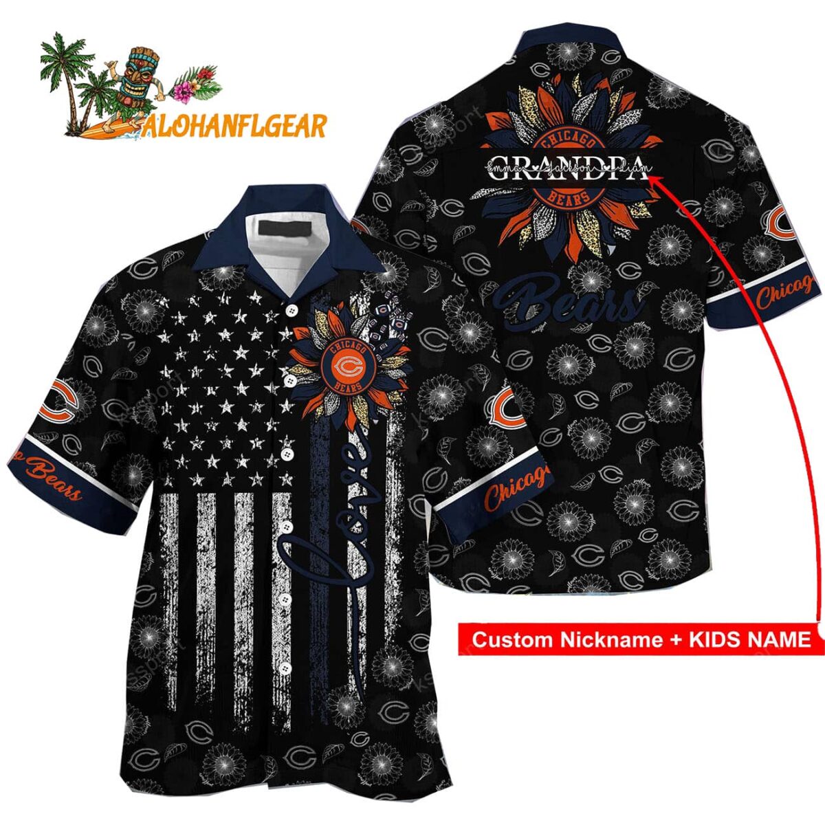 Personalized Chicago Bears Sunflower For Mother Day Father Day Hawaiian Shirt 1