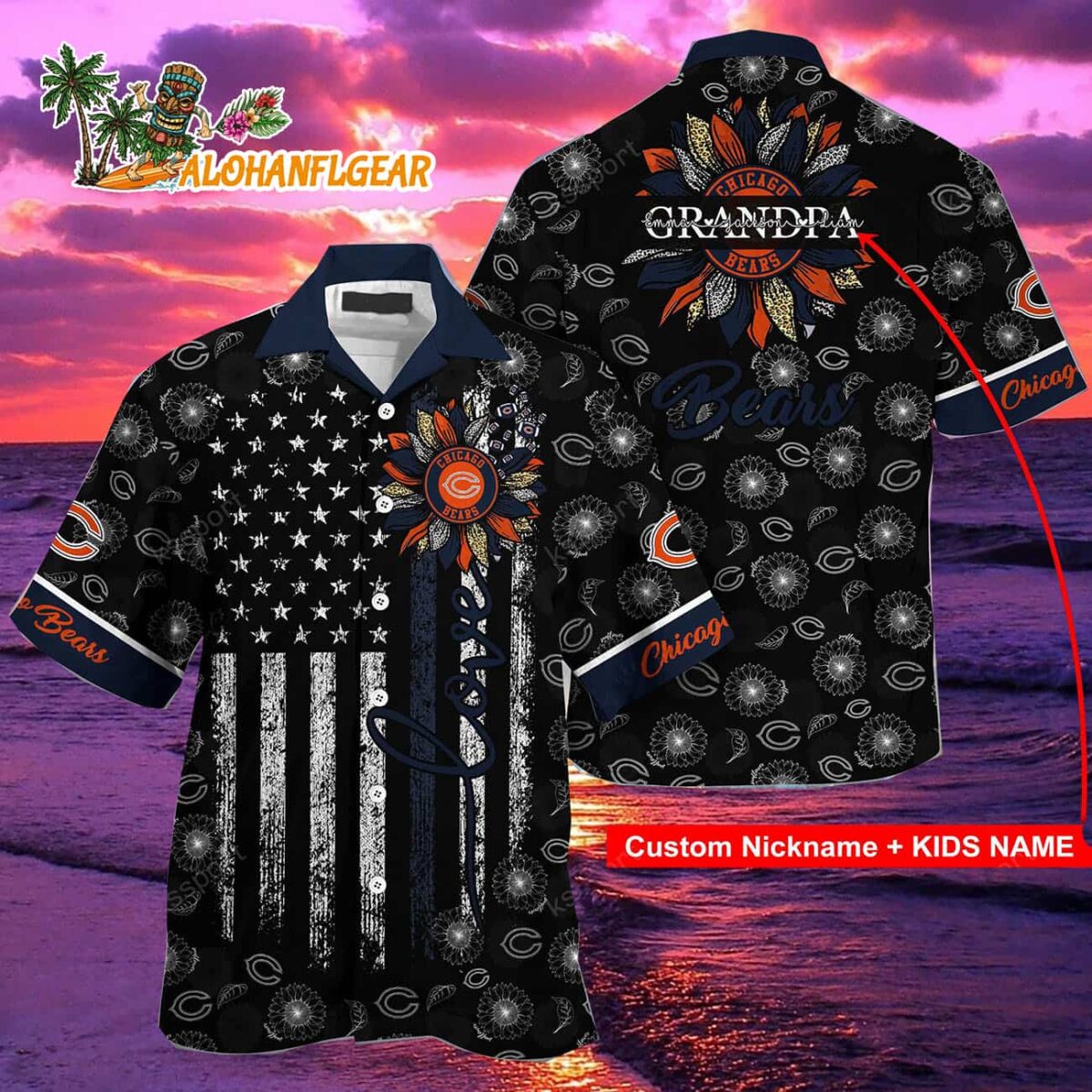 Personalized Chicago Bears Sunflower For Mother Day Father Day Hawaiian Shirt 2