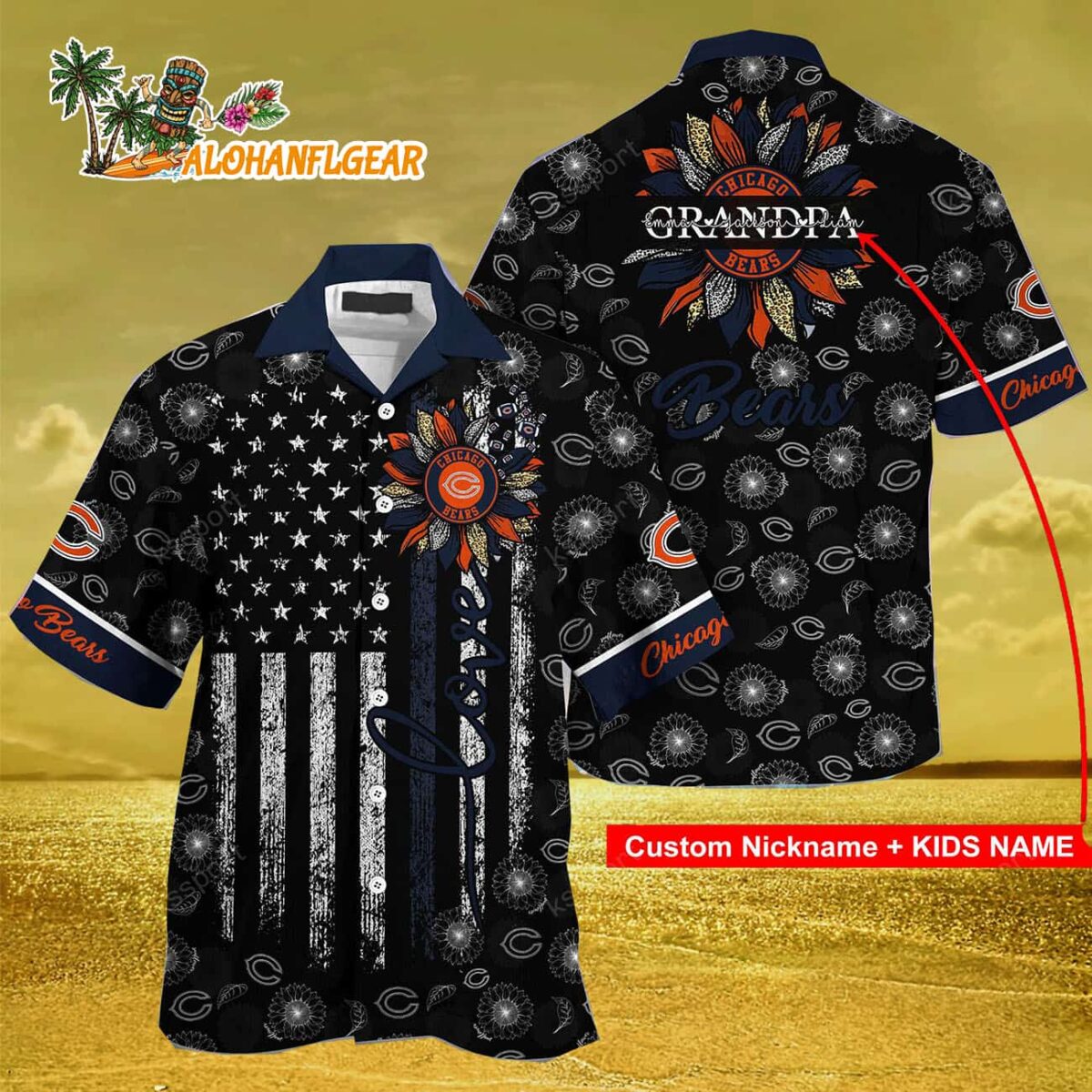 Personalized Chicago Bears Sunflower For Mother Day Father Day Hawaiian Shirt 3