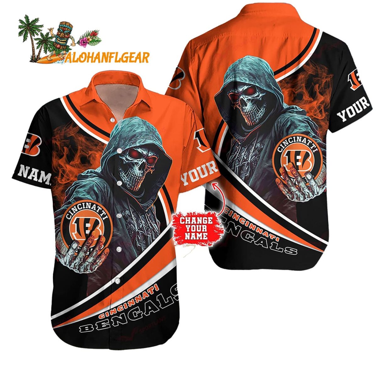 Personalized Cincinnati Bengals Special Halloween Skull Hawaiian Shirt 1
