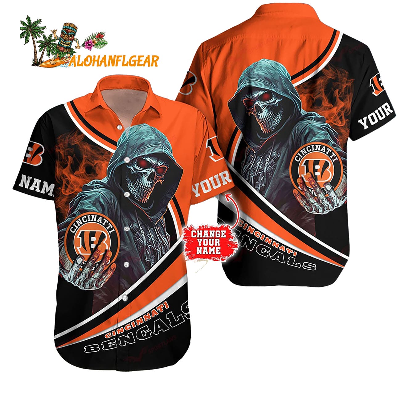 Personalized Cincinnati Bengals Special Halloween Skull Hawaiian Shirt Personalized Cincinnati Bengals Special Halloween Skull Hawaiian Shirt