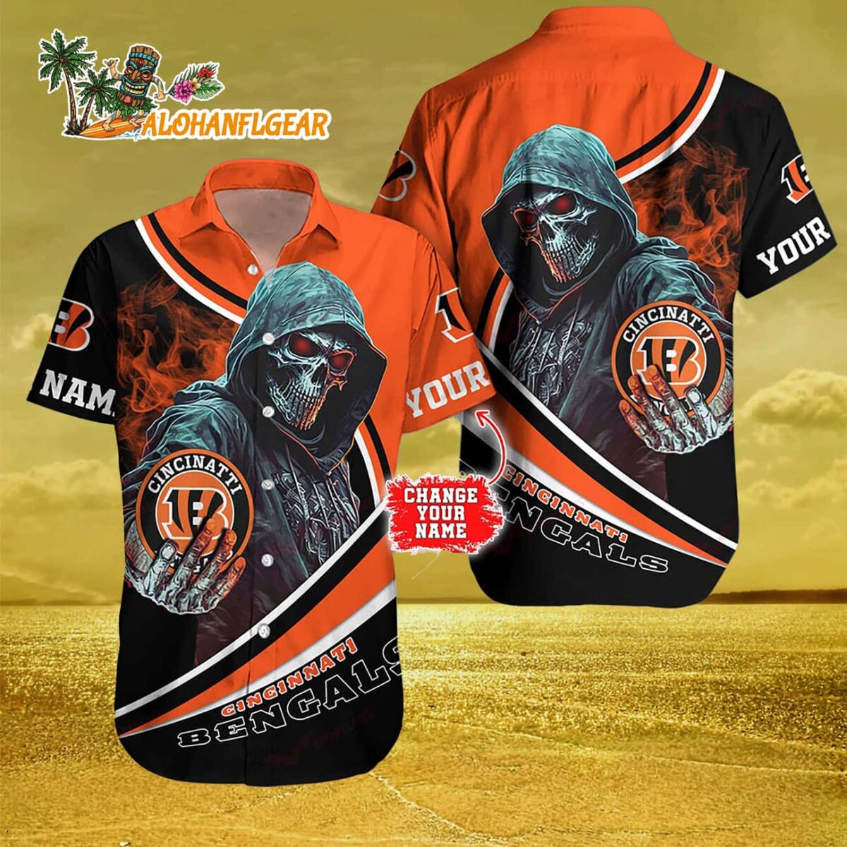Personalized Cincinnati Bengals Special Halloween Skull Hawaiian Shirt 2 Personalized Cincinnati Bengals Special Halloween Skull Hawaiian Shirt 3
