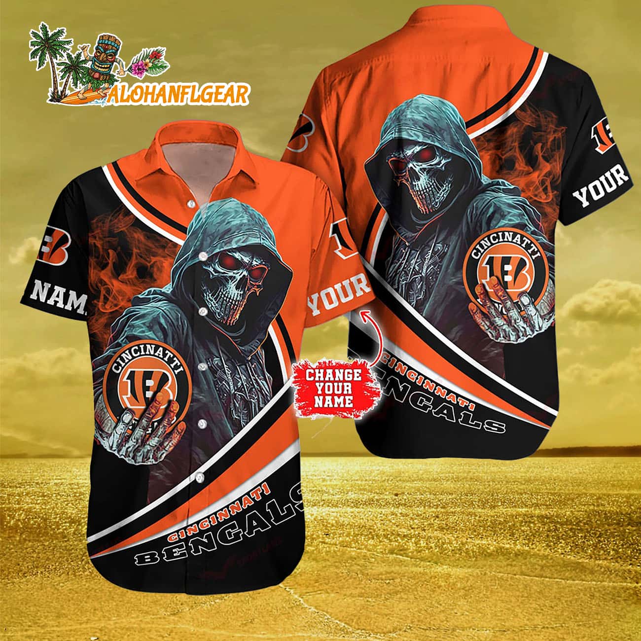 Personalized Cincinnati Bengals Special Halloween Skull Hawaiian Shirt Personalized Cincinnati Bengals Special Halloween Skull Hawaiian Shirt