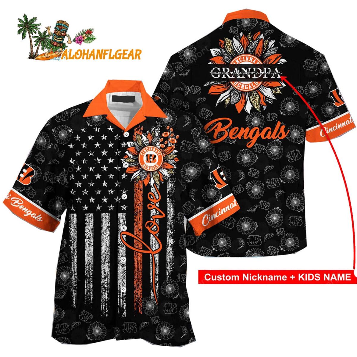 Personalized Cincinnati Bengals Sunflower For Mother Day Father Day Hawaiian Shirt 1