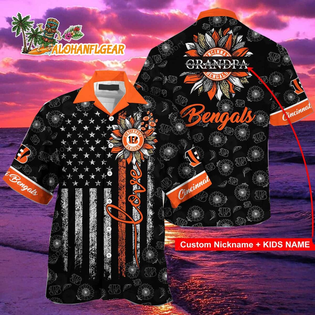 Personalized Cincinnati Bengals Sunflower For Mother Day Father Day Hawaiian Shirt 2