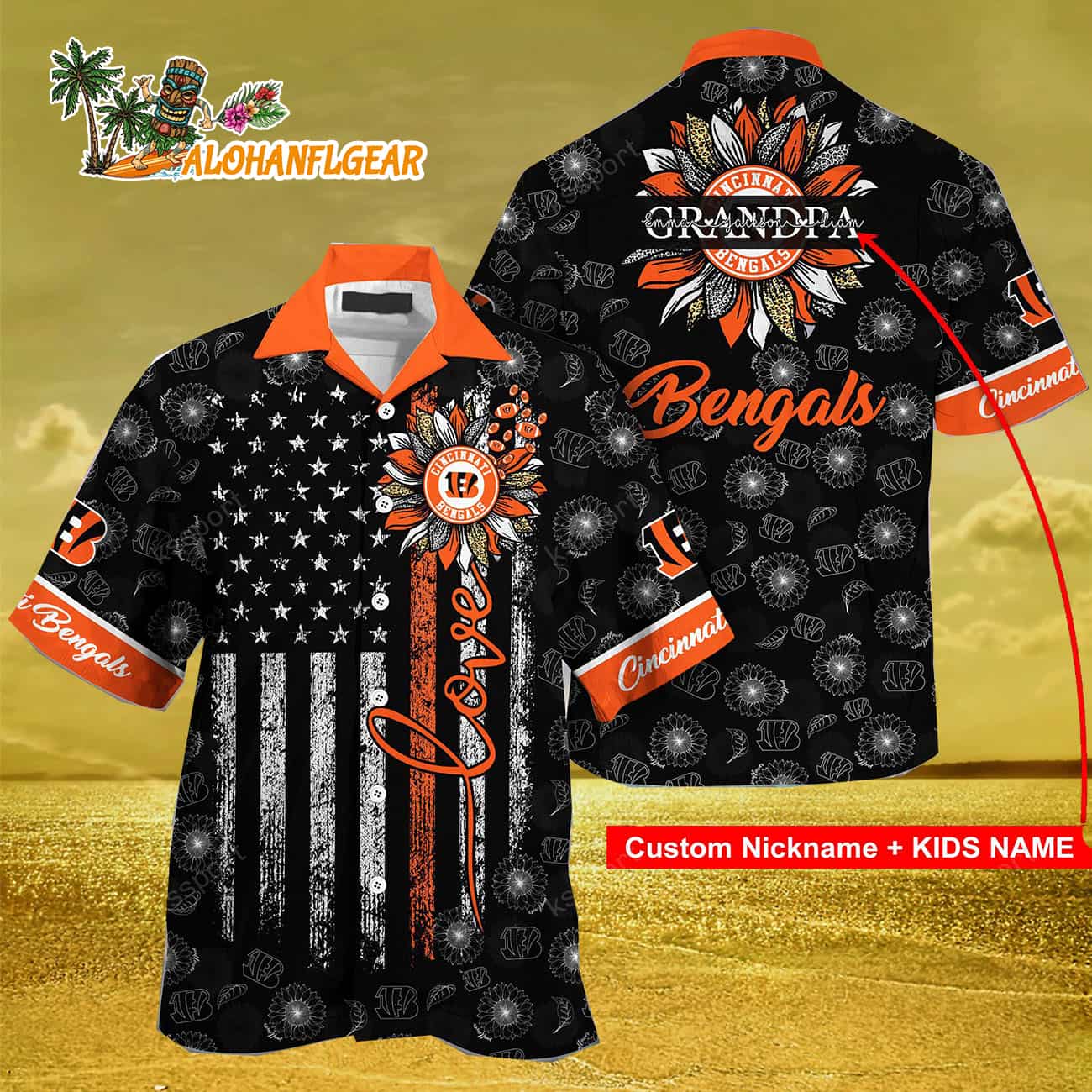 Personalized Cincinnati Bengals Sunflower For Mother Day Father Day Hawaiian Shirt Personalized Cincinnati Bengals Sunflower For Mother Day Father Day Hawaiian Shirt