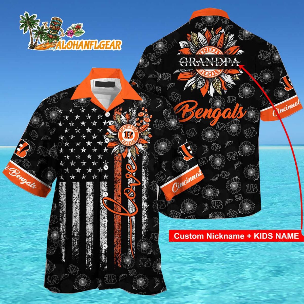 Personalized Cincinnati Bengals Sunflower For Mother Day Father Day Hawaiian Shirt 4