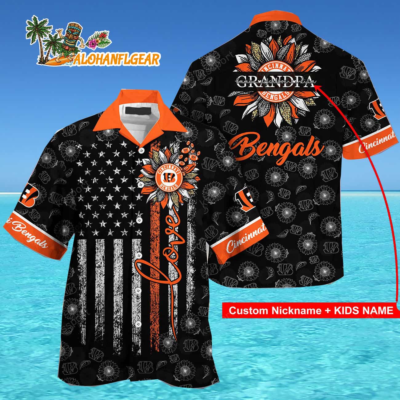 Personalized Cincinnati Bengals Sunflower For Mother Day Father Day Hawaiian Shirt Personalized Cincinnati Bengals Sunflower For Mother Day Father Day Hawaiian Shirt