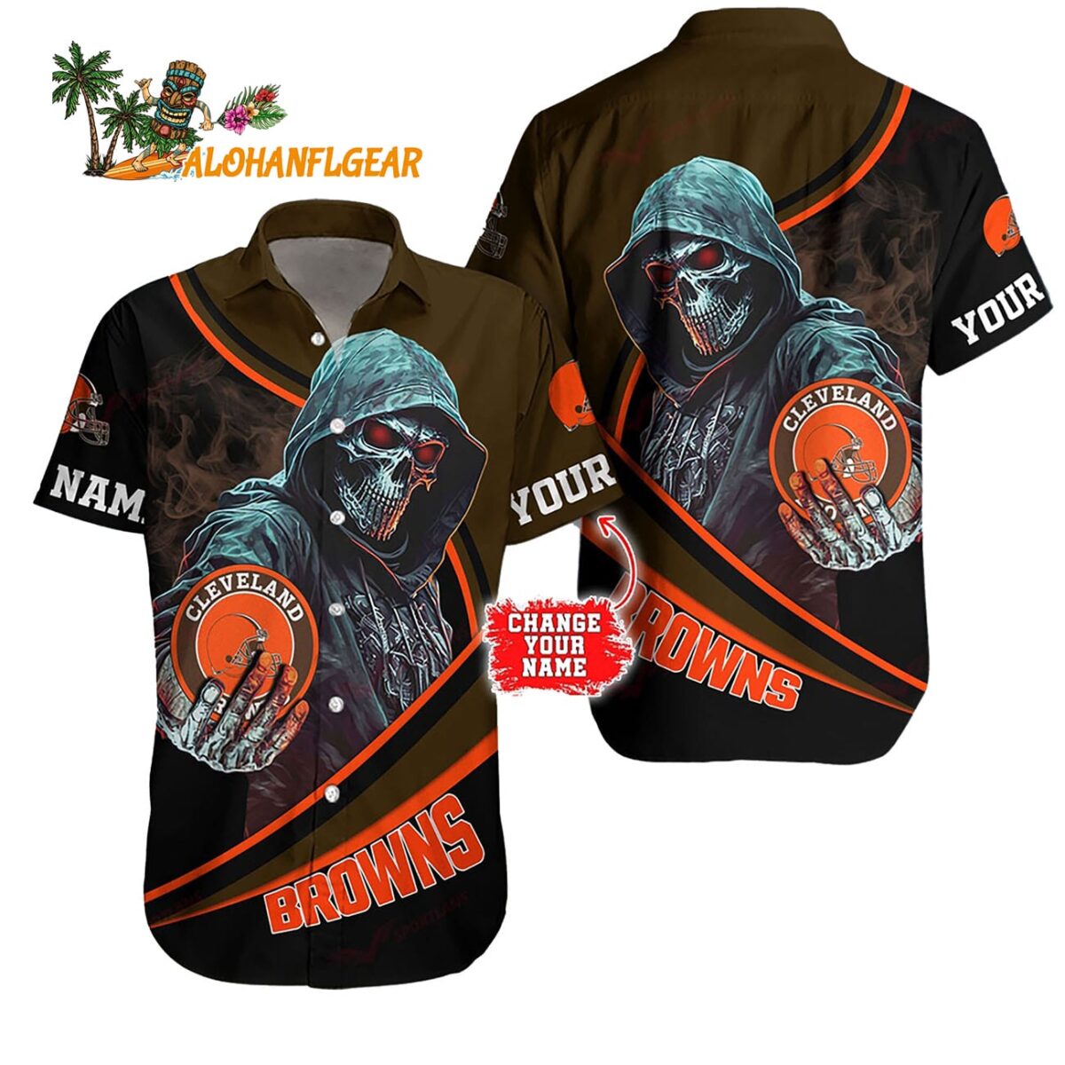 Personalized Cleveland Browns Special Halloween Skull Hawaiian Shirt 1