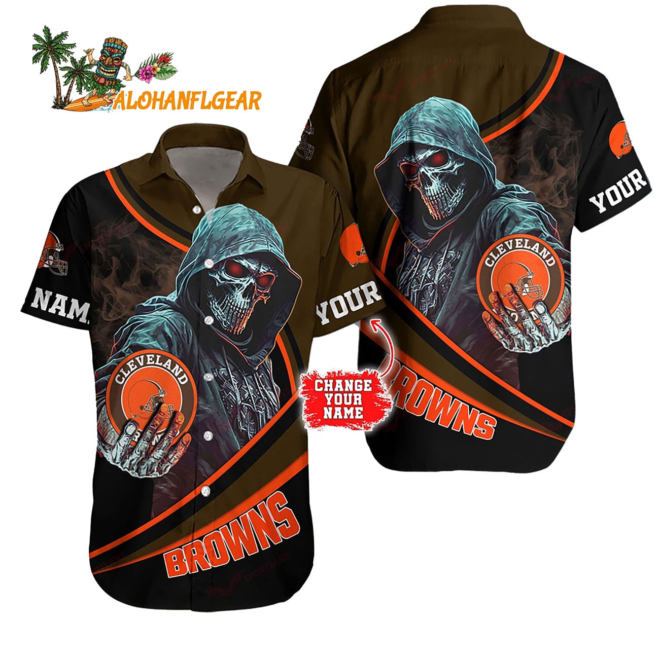 Personalized Cleveland Browns Special Halloween Skull Hawaiian Shirt Personalized Cleveland Browns Special Halloween Skull Hawaiian Shirt