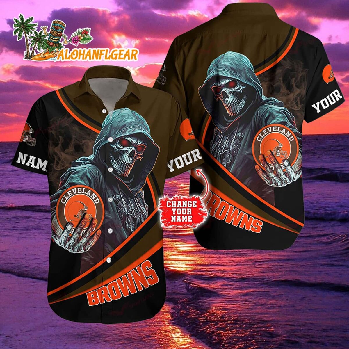 Personalized Cleveland Browns Special Halloween Skull Hawaiian Shirt 1 Personalized Cleveland Browns Special Halloween Skull Hawaiian Shirt 2