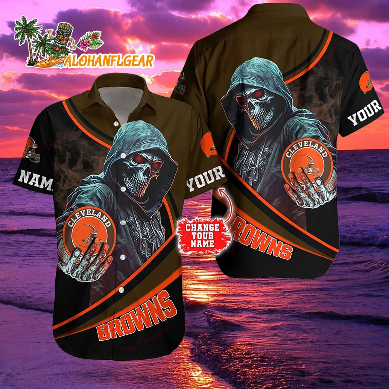 Personalized Cleveland Browns Special Halloween Skull Hawaiian Shirt Personalized Cleveland Browns Special Halloween Skull Hawaiian Shirt