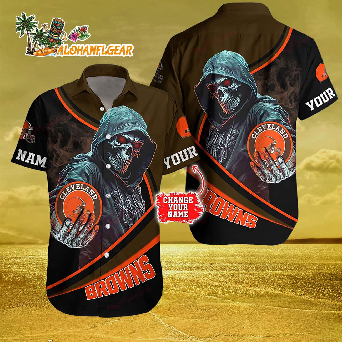 Personalized Cleveland Browns Special Halloween Skull Hawaiian Shirt Personalized Cleveland Browns Special Halloween Skull Hawaiian Shirt