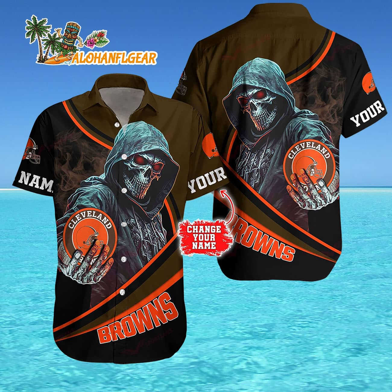 Personalized Cleveland Browns Special Halloween Skull Hawaiian Shirt Personalized Cleveland Browns Special Halloween Skull Hawaiian Shirt