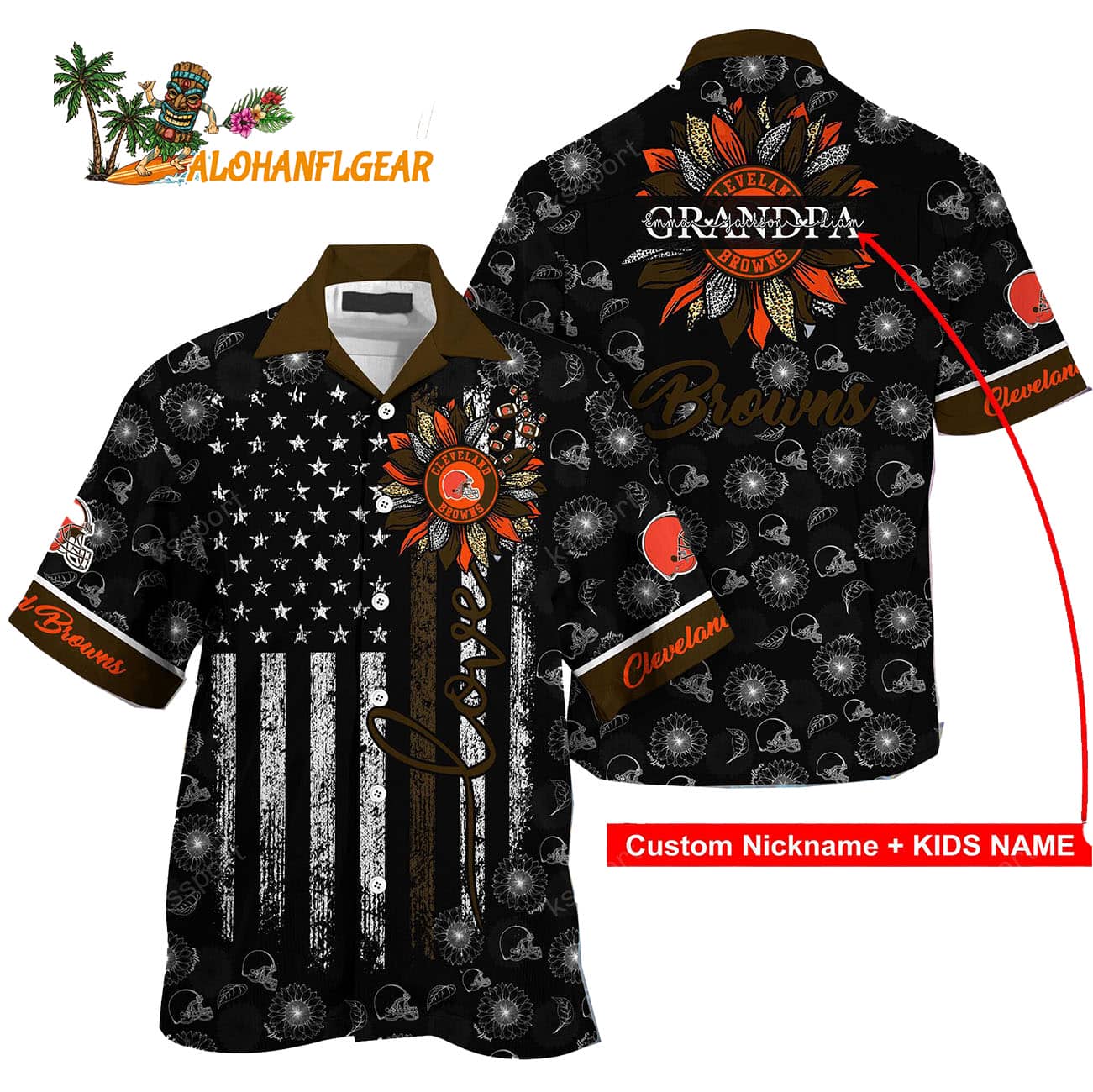 Personalized Cleveland Browns Sunflower For Mother Day Father Day Hawaiian Shirt Personalized Cleveland Browns Sunflower For Mother Day Father Day Hawaiian Shirt