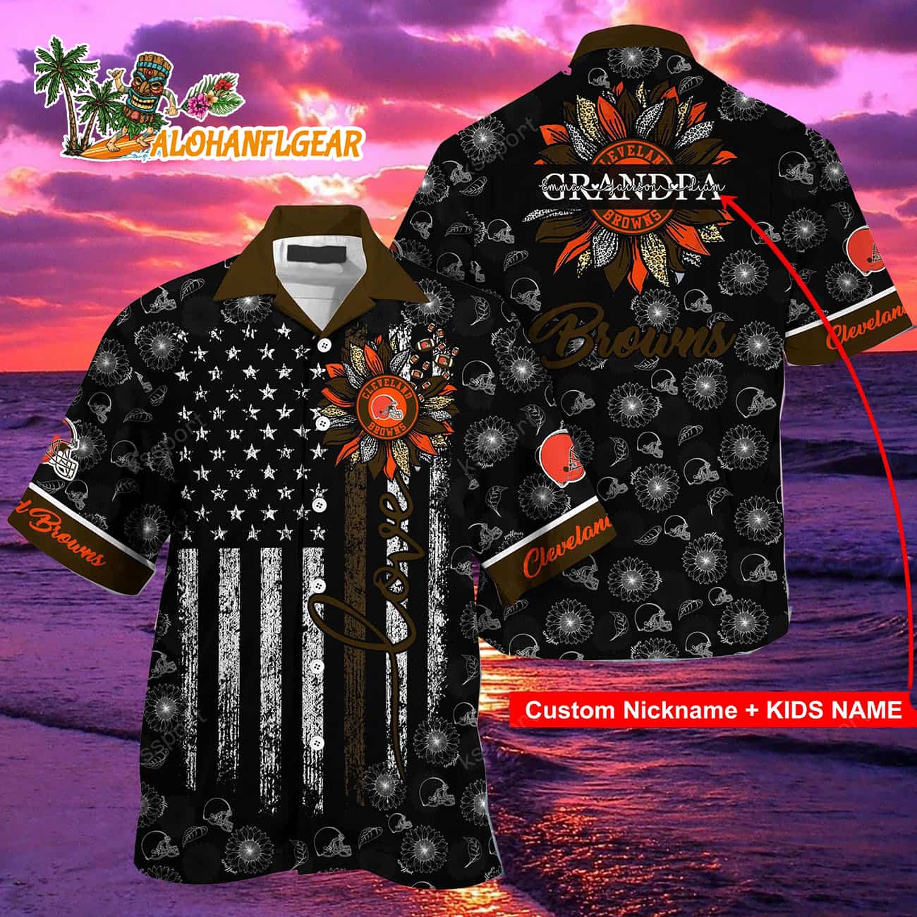 Personalized Cleveland Browns Sunflower For Mother Day Father Day Hawaiian Shirt Personalized Cleveland Browns Sunflower For Mother Day Father Day Hawaiian Shirt