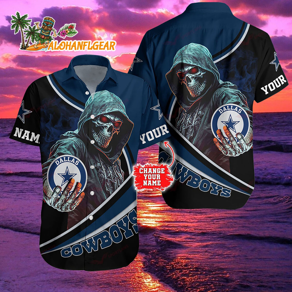 Personalized Dallas Cowboys Special Halloween Skull Hawaiian Shirt 1 Personalized Dallas Cowboys Special Halloween Skull Hawaiian Shirt 2
