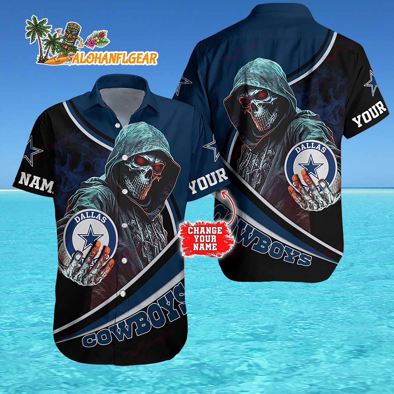 Personalized Dallas Cowboys Special Halloween Skull Hawaiian Shirt Personalized Dallas Cowboys Special Halloween Skull Hawaiian Shirt