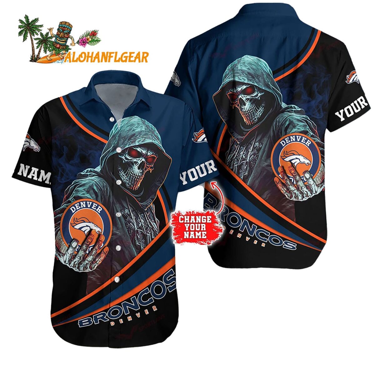 Personalized Denver Broncos Special Halloween Skull Hawaiian Shirt 1