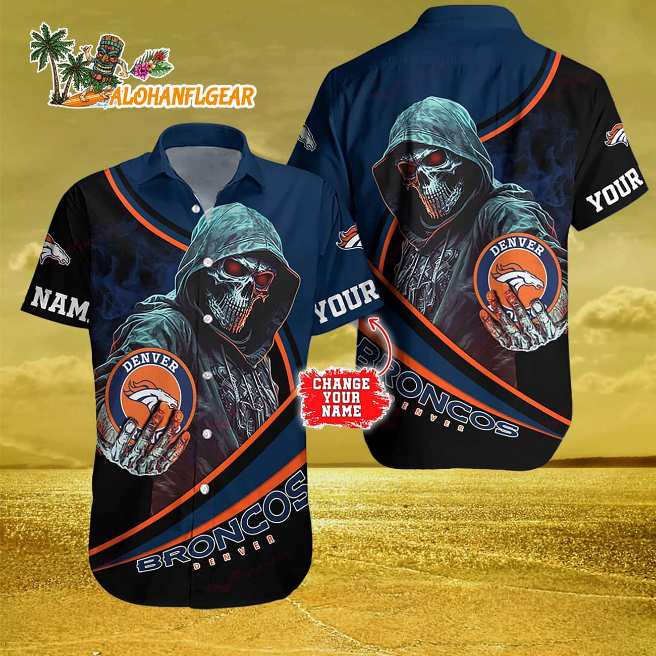 Personalized Denver Broncos Special Halloween Skull Hawaiian Shirt Personalized Denver Broncos Special Halloween Skull Hawaiian Shirt