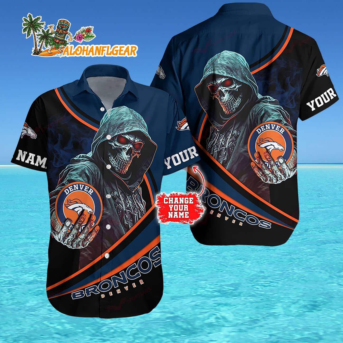 Personalized Denver Broncos Special Halloween Skull Hawaiian Shirt Personalized Denver Broncos Special Halloween Skull Hawaiian Shirt