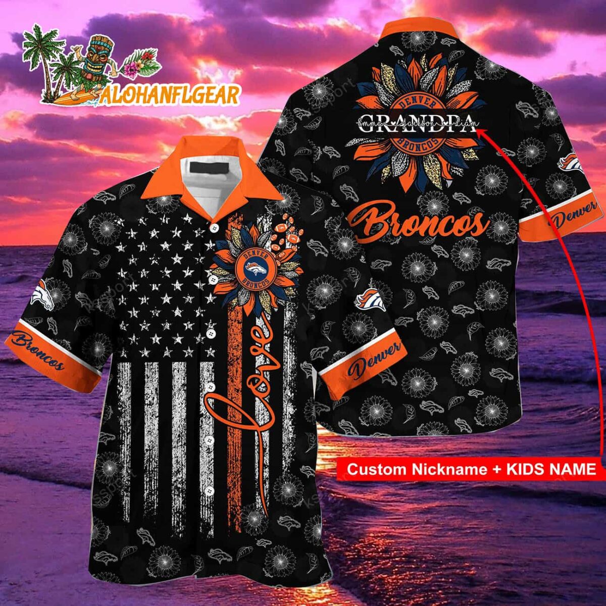 Personalized Denver Broncos Sunflower For Mother Day Father Day Hawaiian Shirt 2