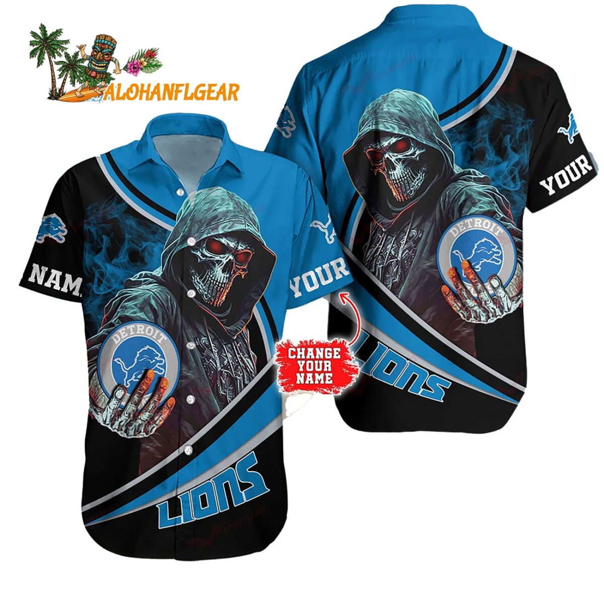 Personalized Detroit Lions Special Halloween Skull Hawaiian Shirt 1