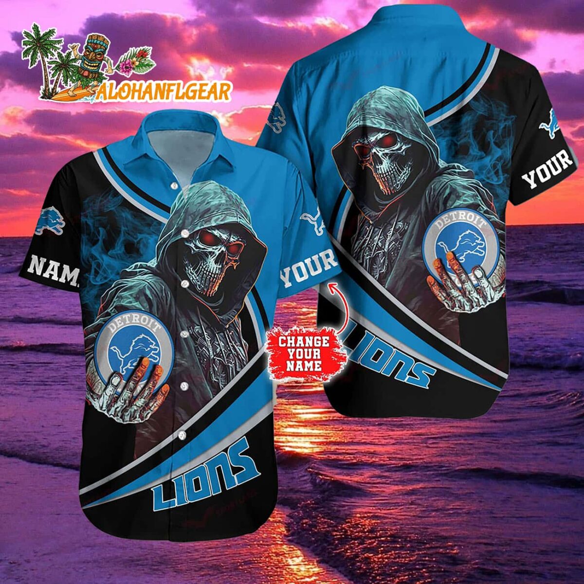 Personalized Detroit Lions Special Halloween Skull Hawaiian Shirt 2