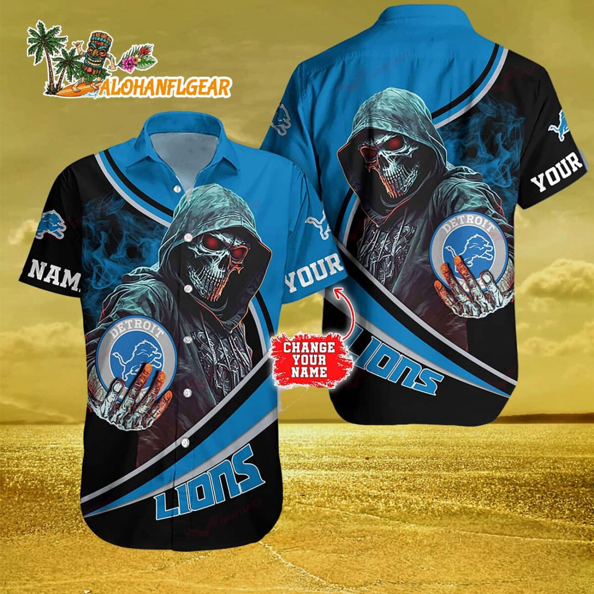 Personalized Detroit Lions Special Halloween Skull Hawaiian Shirt 3