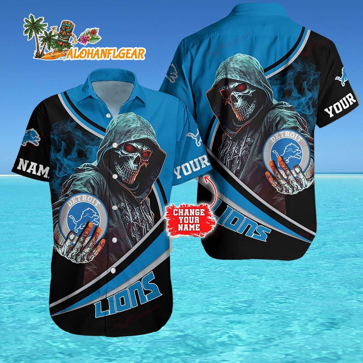 Personalized Detroit Lions Special Halloween Skull Hawaiian Shirt 4
