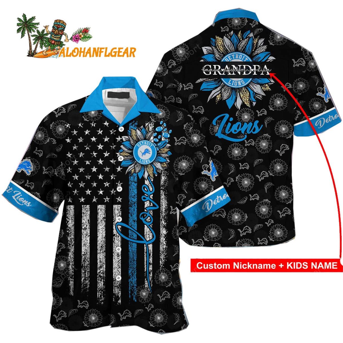 Personalized Detroit Lions Sunflower For Mother Day Father Day Hawaiian Shirt 1