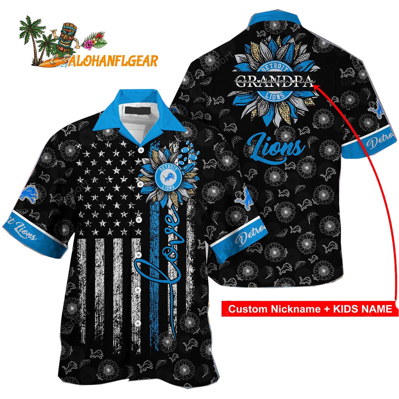 Personalized Detroit Lions Sunflower For Mother Day Father Day Hawaiian Shirt Personalized Detroit Lions Sunflower For Mother Day Father Day Hawaiian Shirt