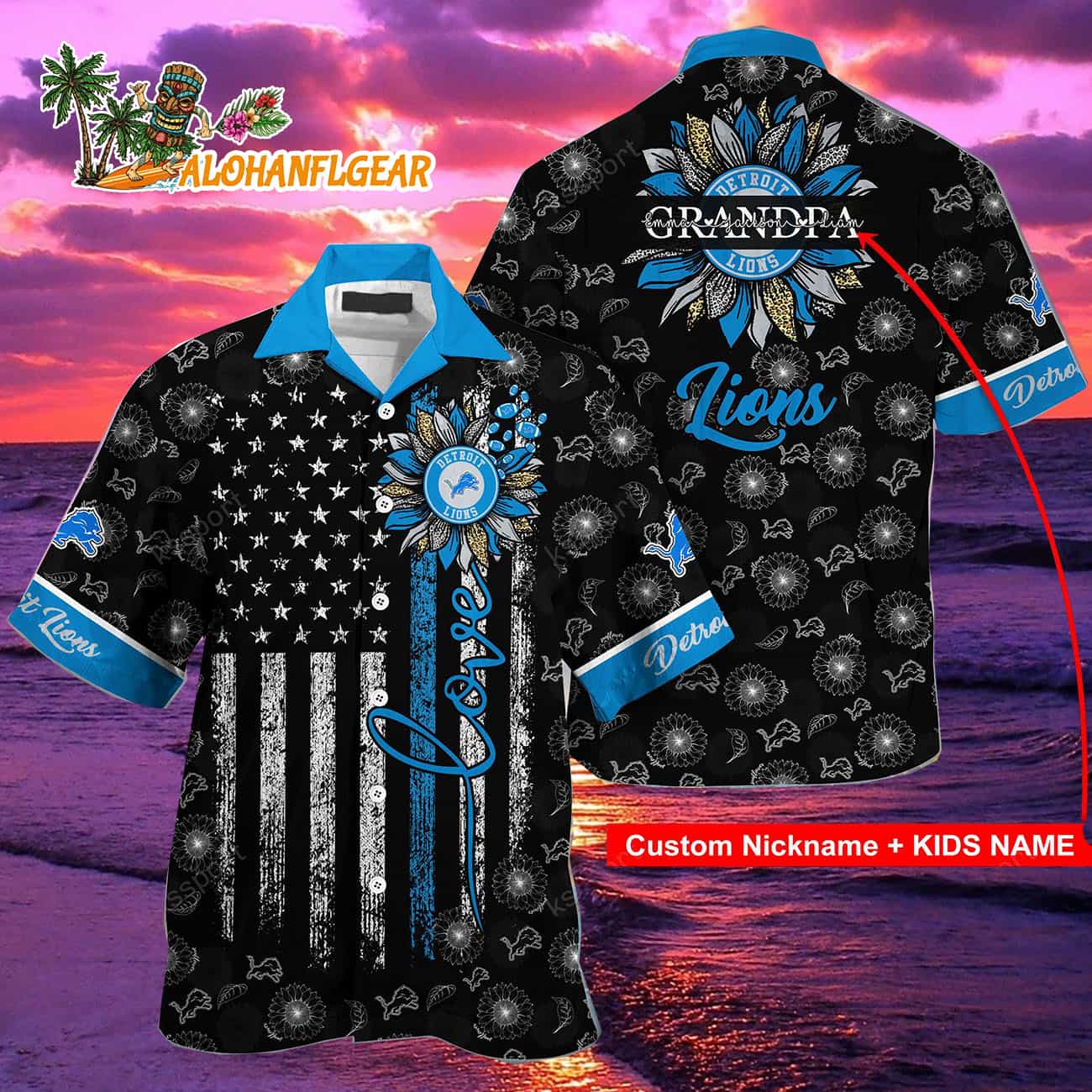 Personalized Detroit Lions Sunflower For Mother Day Father Day Hawaiian Shirt Personalized Detroit Lions Sunflower For Mother Day Father Day Hawaiian Shirt