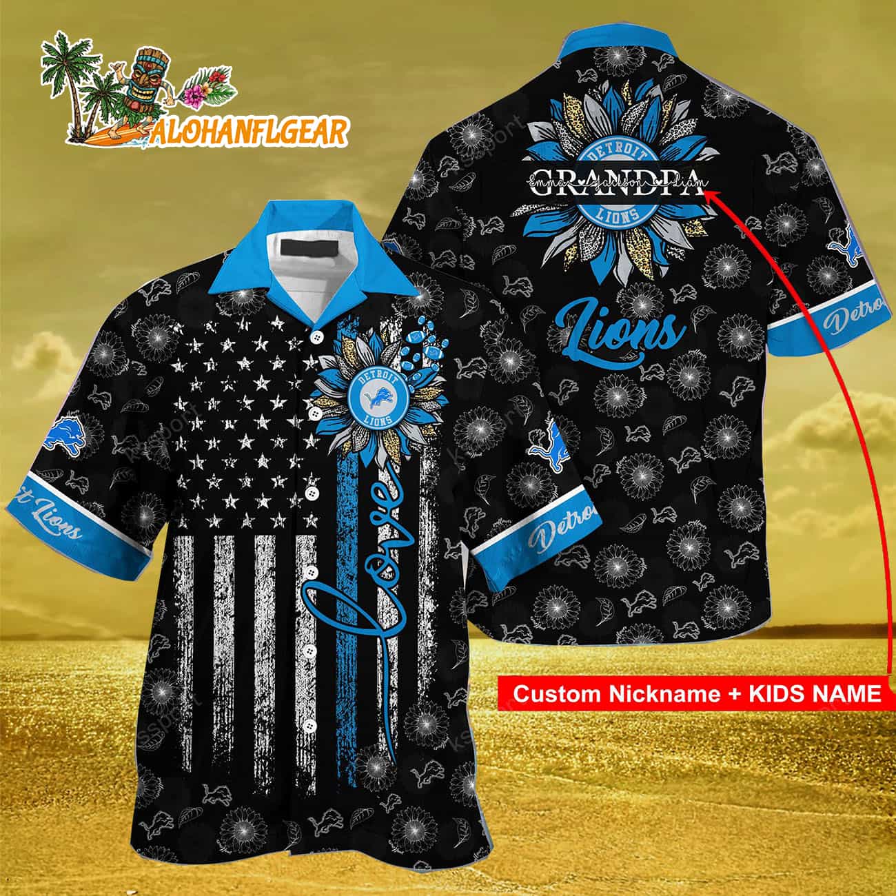 Personalized Detroit Lions Sunflower For Mother Day Father Day Hawaiian Shirt Personalized Detroit Lions Sunflower For Mother Day Father Day Hawaiian Shirt