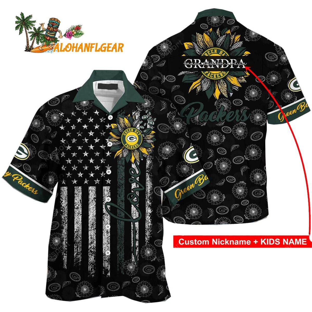 Personalized Green Bay Packers Sunflower For Mother Day Father Day Hawaiian Shirt 1