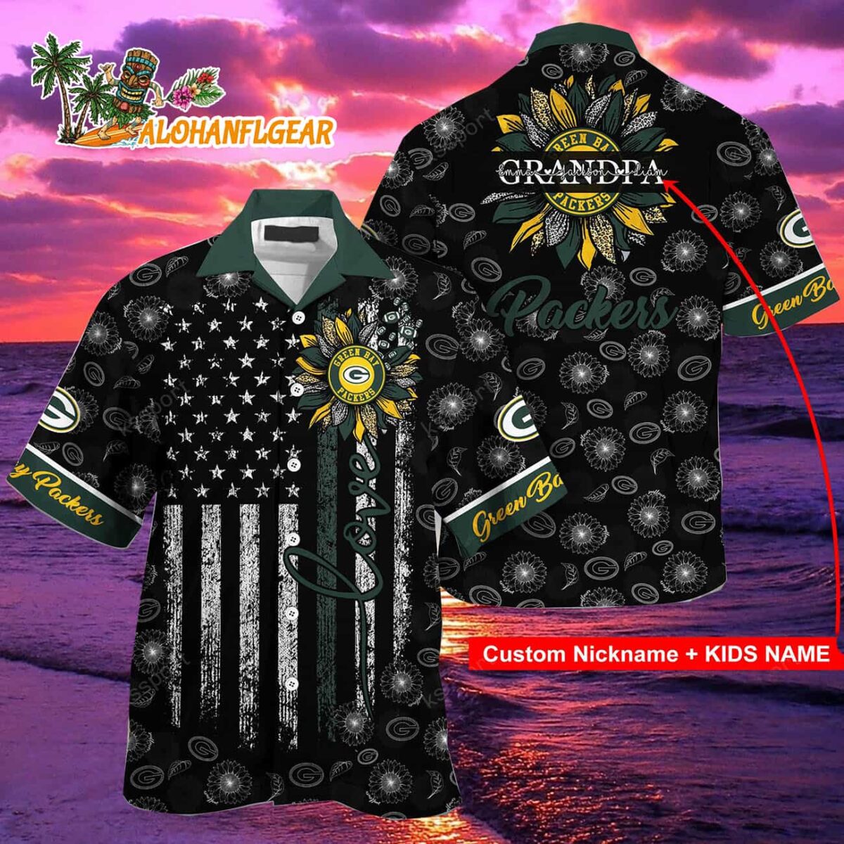 Personalized Green Bay Packers Sunflower For Mother Day Father Day Hawaiian Shirt 1 Personalized Green Bay Packers Sunflower For Mother Day Father Day Hawaiian Shirt 2