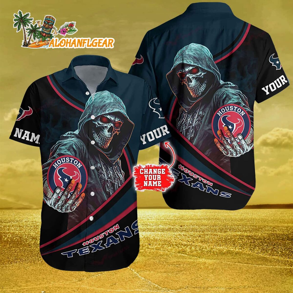 Personalized Houston Texans Special Halloween Skull Hawaiian Shirt 3