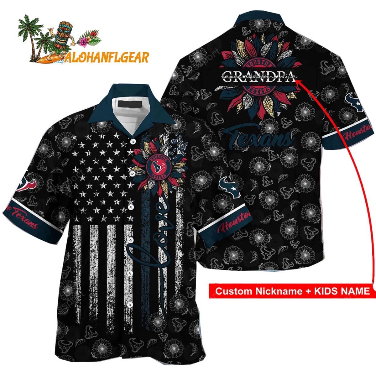 Personalized Houston Texans Sunflower For Mother Day Father Day Hawaiian Shirt 1