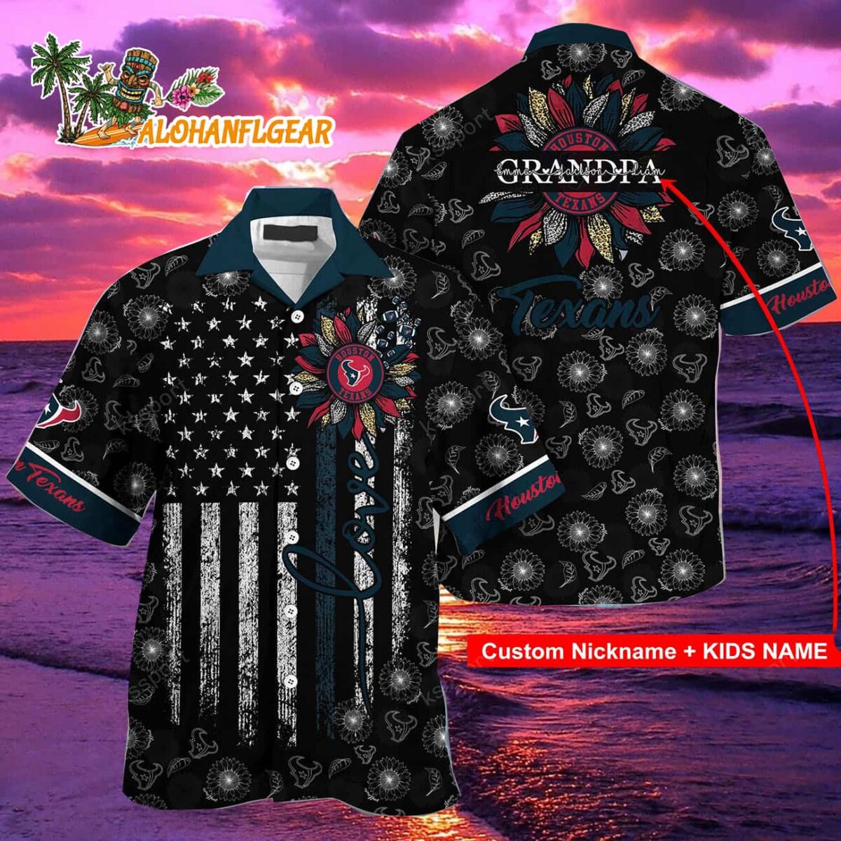 Personalized Houston Texans Sunflower For Mother Day Father Day Hawaiian Shirt 1 Personalized Houston Texans Sunflower For Mother Day Father Day Hawaiian Shirt 2