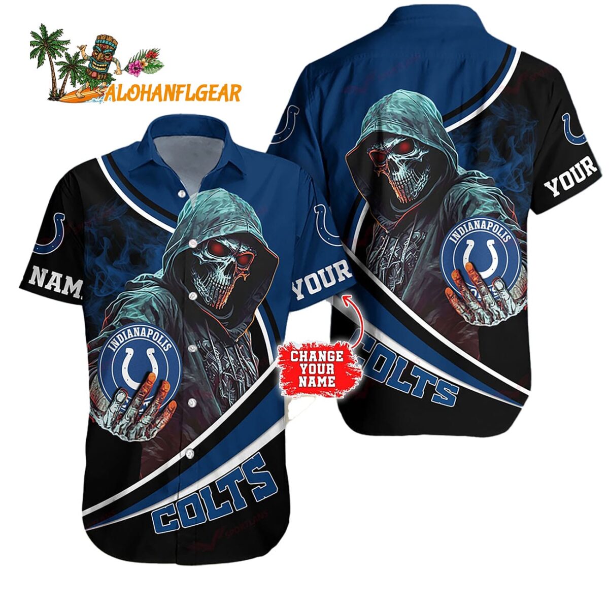 Personalized Indianapolis Colts Special Halloween Skull Hawaiian Shirt 1