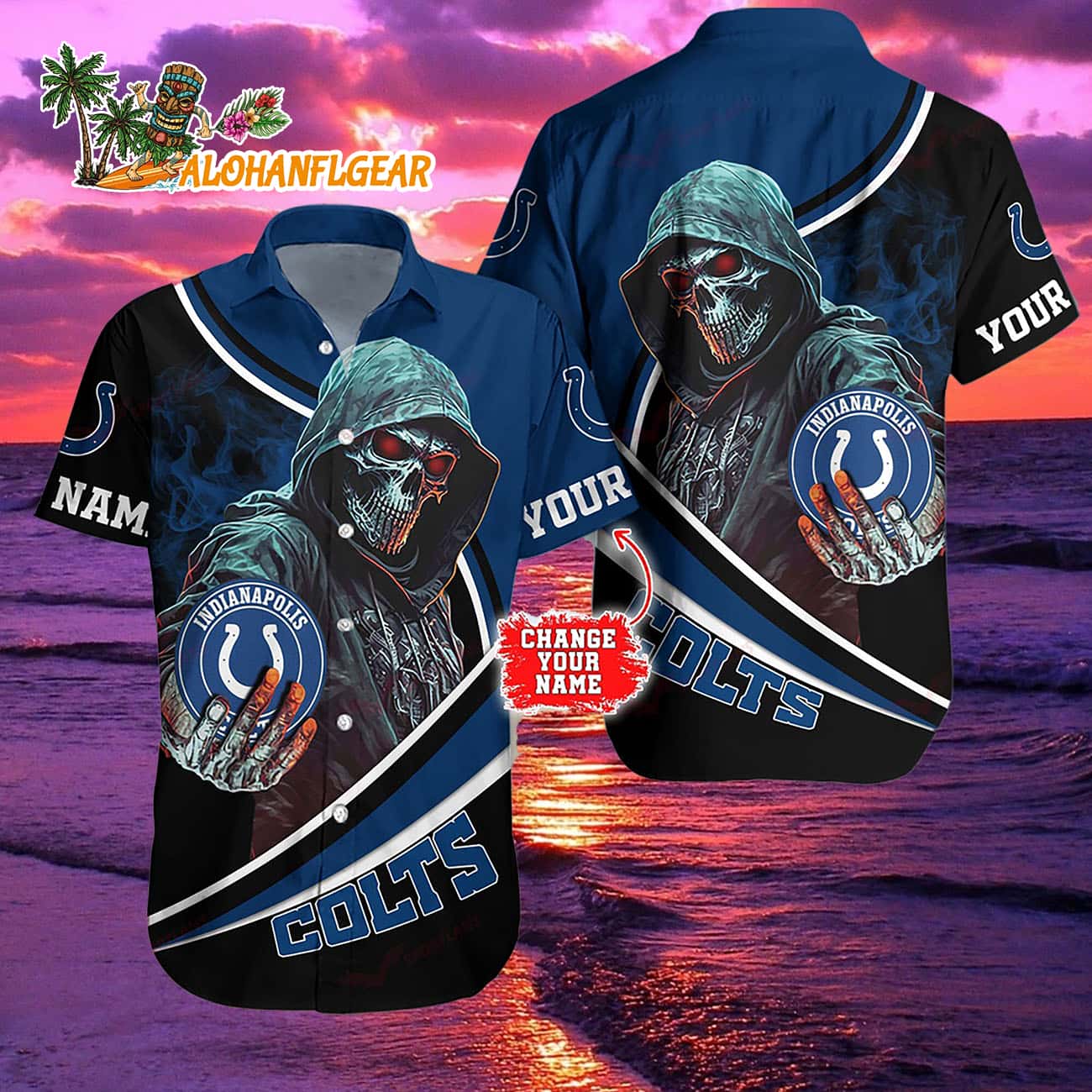 Personalized Indianapolis Colts Special Halloween Skull Hawaiian Shirt Personalized Indianapolis Colts Special Halloween Skull Hawaiian Shirt