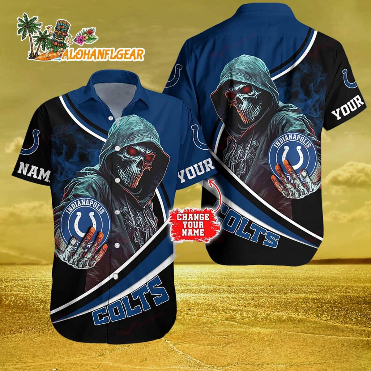 Personalized Indianapolis Colts Special Halloween Skull Hawaiian Shirt 2 Personalized Indianapolis Colts Special Halloween Skull Hawaiian Shirt 3