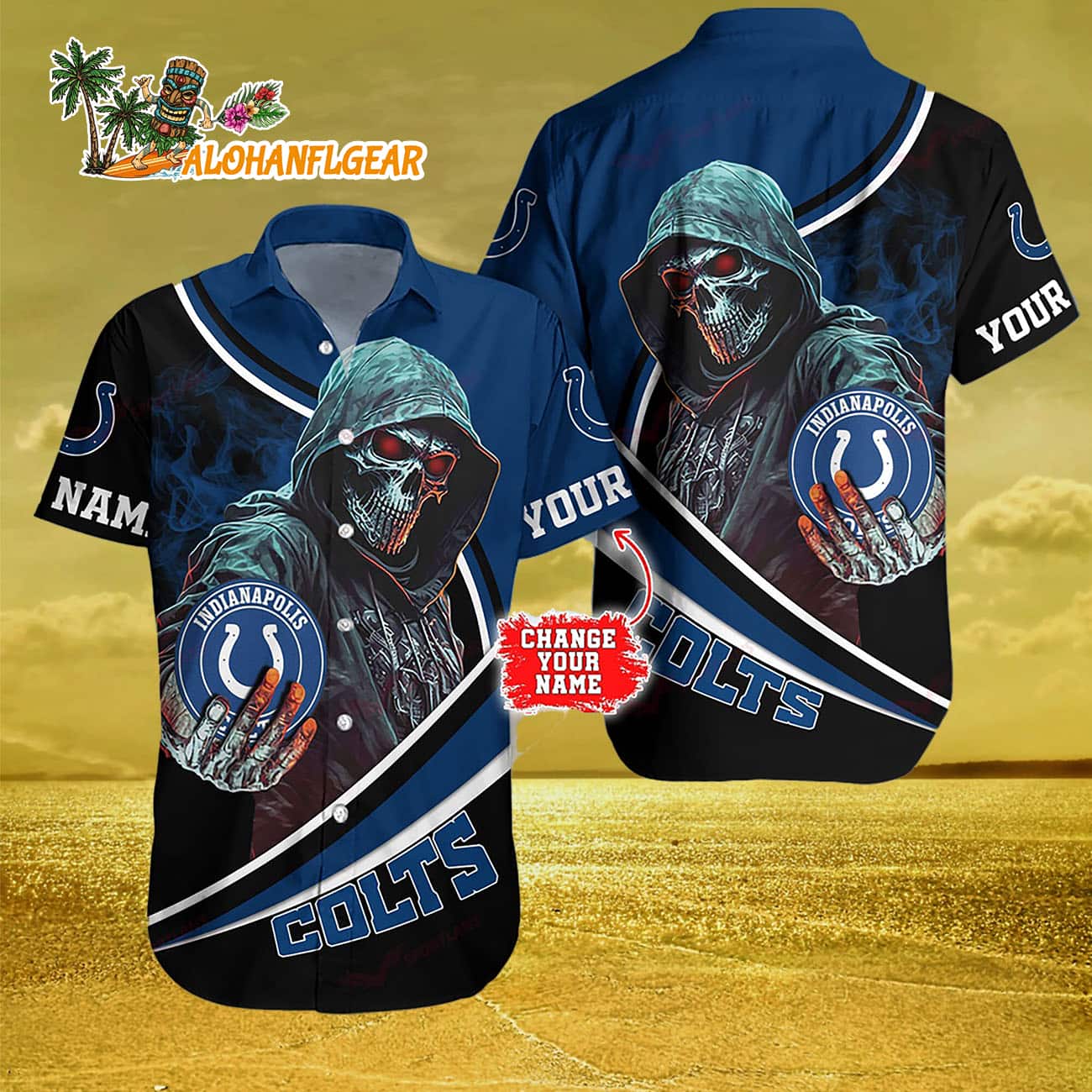 Personalized Indianapolis Colts Special Halloween Skull Hawaiian Shirt Personalized Indianapolis Colts Special Halloween Skull Hawaiian Shirt