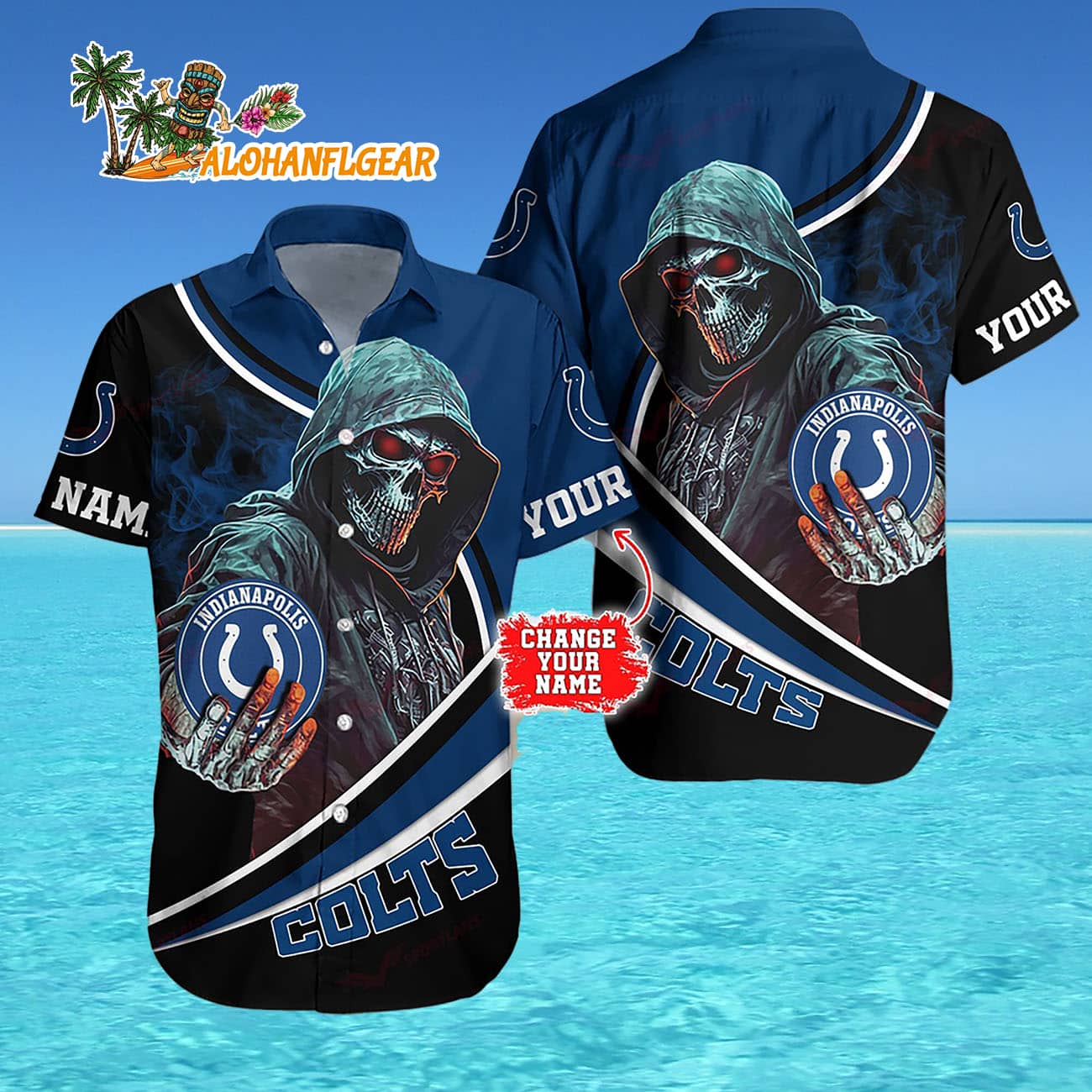 Personalized Indianapolis Colts Special Halloween Skull Hawaiian Shirt Personalized Indianapolis Colts Special Halloween Skull Hawaiian Shirt