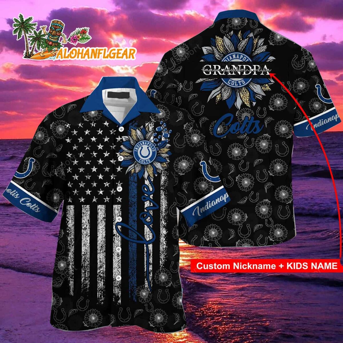 Personalized Indianapolis Colts Sunflower For Mother Day Father Day Hawaiian Shirt 2