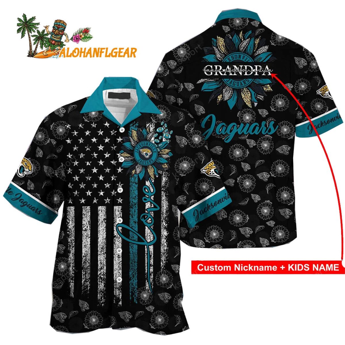 Personalized Jacksonville Jaguars Sunflower For Mother Day Father Day Hawaiian Shirt 1