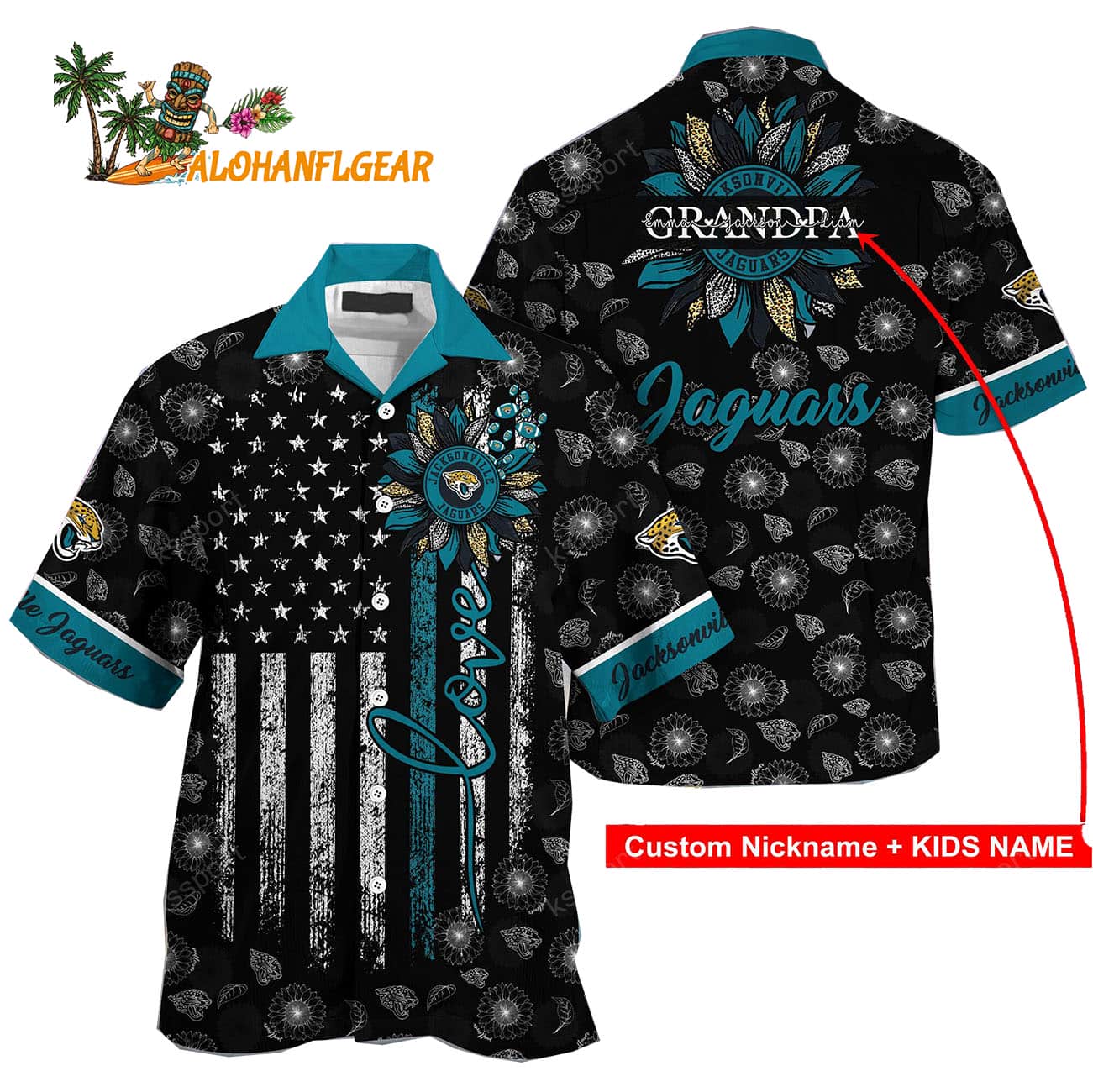 Personalized Jacksonville Jaguars Sunflower For Mother Day Father Day Hawaiian Shirt Personalized Jacksonville Jaguars Sunflower For Mother Day Father Day Hawaiian Shirt