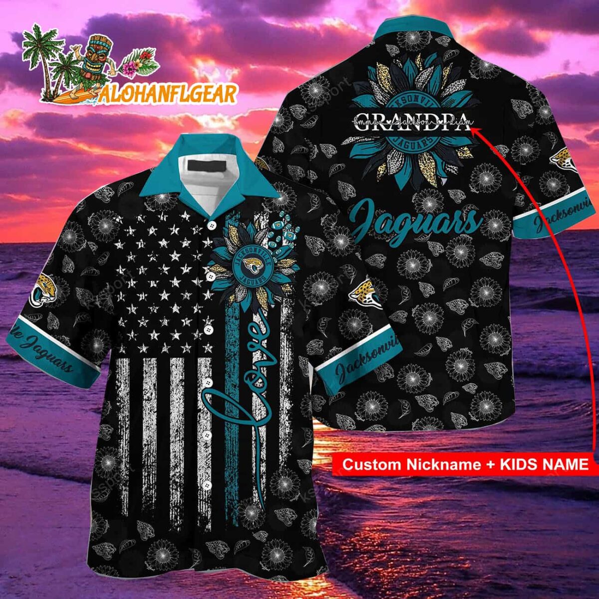 Personalized Jacksonville Jaguars Sunflower For Mother Day Father Day Hawaiian Shirt 1 Personalized Jacksonville Jaguars Sunflower For Mother Day Father Day Hawaiian Shirt 2